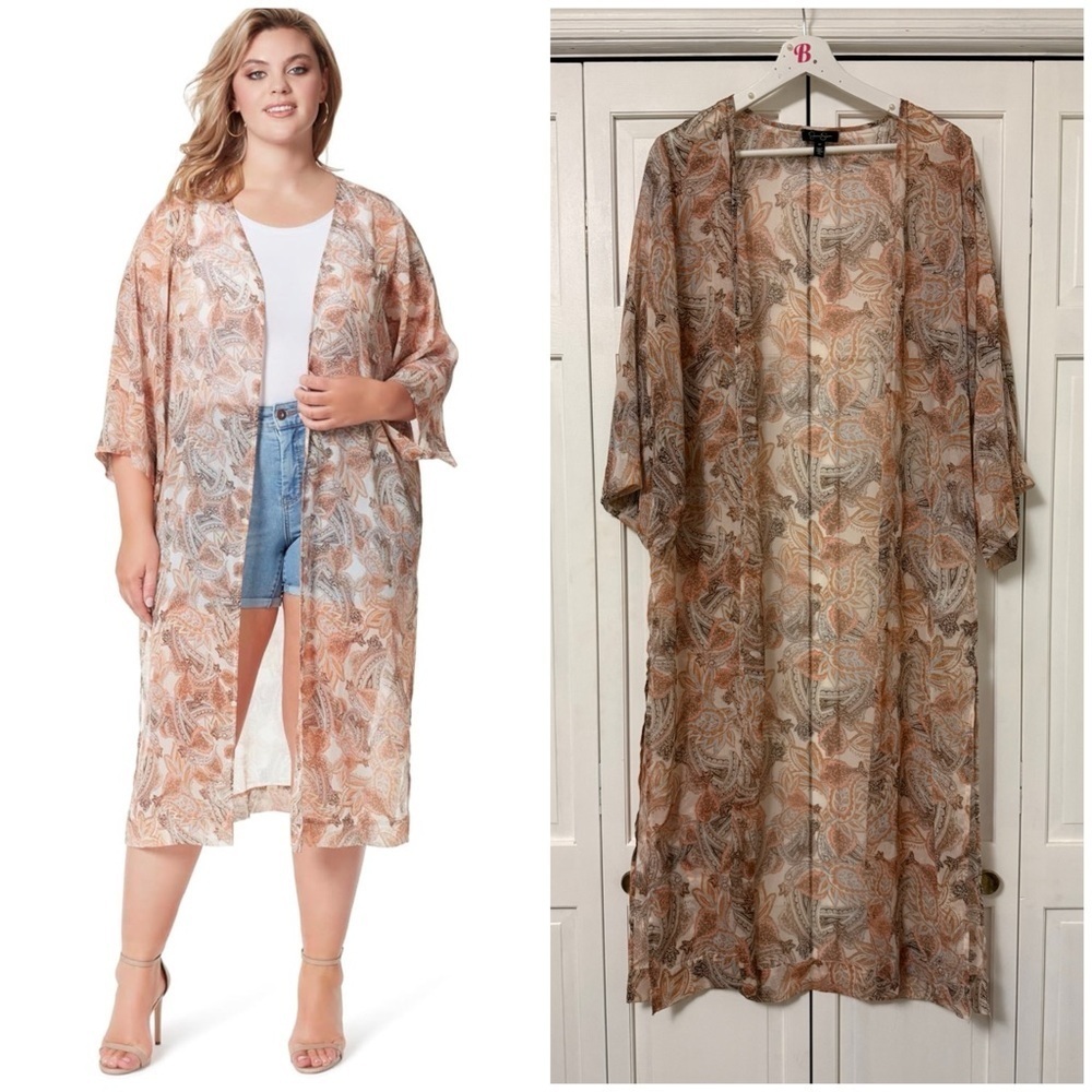 Jessica Simpson Paisley Print Kimono Blakely 3/4 Sleeve Side Slits Country